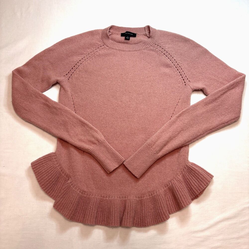 Ann Taylor Wool Cashmere Pink Sweater Ruffle Bottom Size Medium